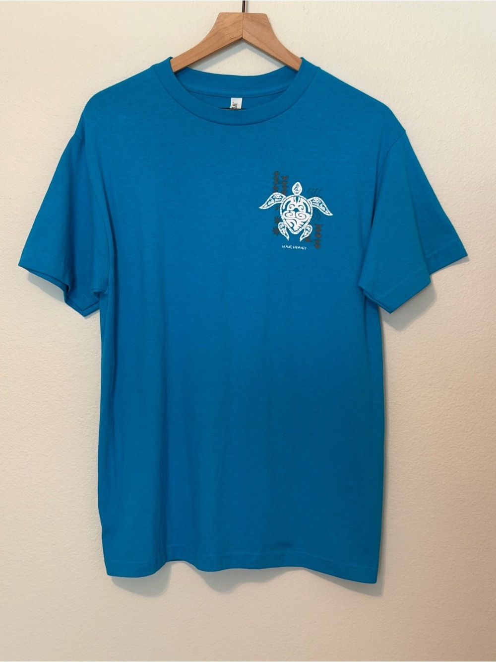 Blue Graphic Tee with White Tribal Turtle Design-Maui M